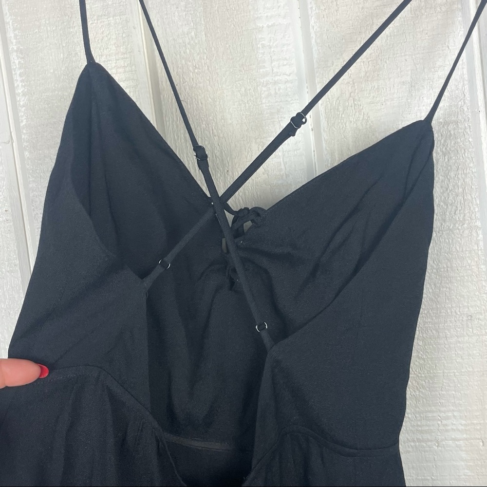 REFORMATION Black Crepe Strappy Mini Cocktail Party Dress Ties Sz 8 - Picture 6 of 9
